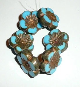 Aleta Picasso metálica oro azul cielo flor hibisco 21 mm cuentas de vidrio checo - Imagen 1 de 9