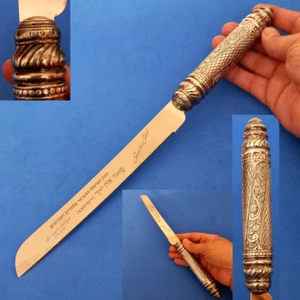 Cuchillo de pan de Shabat vintage mango ornamentado envuelto en plata de ley 925 judaica - Imagen 1 de 18