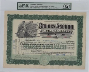Golden Anchor Mining Co. Stock Certificate - Nevada PMG graded 65 EPQ - Picture 1 of 2