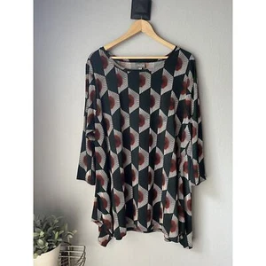 NICHE Nilgun Derman Tunic Top Salsa Size XLarge Fans Print Green Multi - Picture 1 of 5