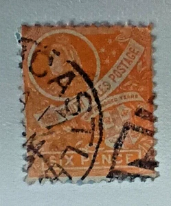 🔹 AUSTRALIA - NSW - 1897/03 - QUEEN VIC. - 6 PENCE ORANGE - USED - COAT of ARMS - Picture 1 of 1