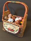 Vintage Easter Basket Wicker Wooden Easter Eggs Display Decor Hand Painted Farm 