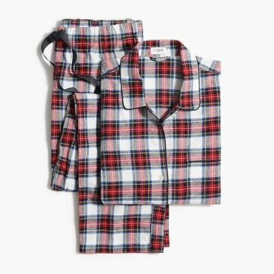 Juego de pijama de franela J Crew K5193 nuevo con etiquetas XL cálido y acogedor a cuadros escoceses tartán blanco  Foto 1 de 4