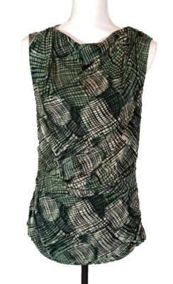 Camiseta sin mangas Tahari para mujer L verde sin mangas elástica diseño geométrico Foto 1 de 4