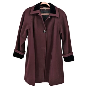70s Vintage Jofeld Wool Coat Plum Swing Velvet Trim Winter 70s Plus Size 1X - Picture 1 of 14