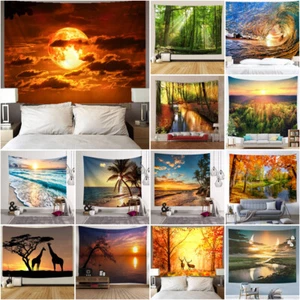 Large Sunrise Scenery Tapestry Wall Hanging Bedroom Bedspread Backdrop Seascape - Picture 1 of 21