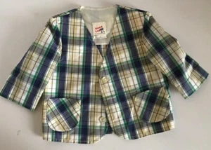 Vintage Boys Gingham Green Jacket Blazer 2T months Blazer Good Lads Tartan Suit - Picture 1 of 3