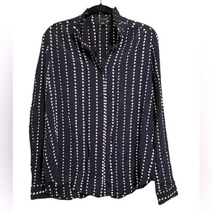 Ann Taylor Women's Navy with White Polka Dots Popover Blouse with Ruffle Neck XS - Picture 1 of 6