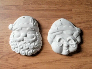 C-0821 Santa and Mrs. Claus Face Christmas Ornaments Ceramic bisque U Paint - Picture 1 of 2