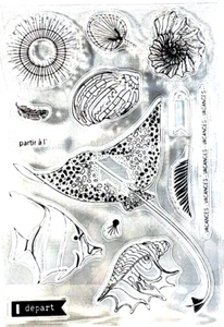 Stingray Ocean Life Fish Seashells Tropical Clear Unmounted Stamp 4.5" x 6.5" - Picture 1 of 1