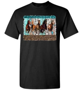 Group Of Horses Graphic Print Tee Shirt Top - Picture 1 of 22