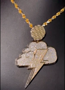 3Ct Round Real Moissanite STORM CLOUD Customize Pendant 14K Yellow Gold Plated - Picture 1 of 4