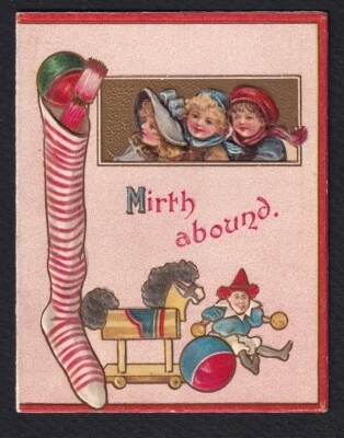 Christmas-Antique Victorian-Children-Stocking-Misch & Co-Artist-Greeting Card - Image 1 of 4