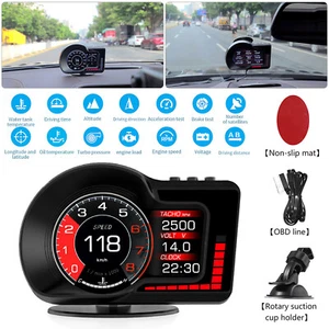 OBD2+GPS HUD Gauge Car Digital Head Up Display Speedometer Turbo RPM Alarm Temp - Picture 1 of 16