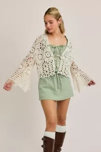 Long Sleeve Crochet Front Tie Open Cardigan Top - Le Lis - Picture 1 of 5