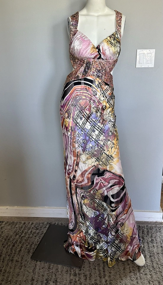 Dave & Johnny 作者 Laura Ryner 真丝串珠吊带礼服 5/6 连衣裙舞会热带 4 — 第 1/4 张图片