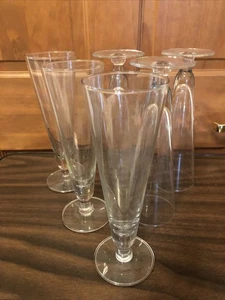 6er Set Vintage Champagner lang geriffelt kurzer Stiel klar schlicht elegant - Bild 1 von 8