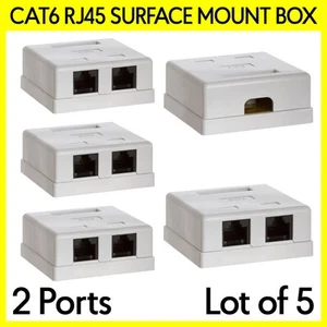 Confezione 5 RJ45 Surface Mount Box Due Porte Cat6 RJ-45 Connettore Ethernet Wall Box - Foto 1 di 4