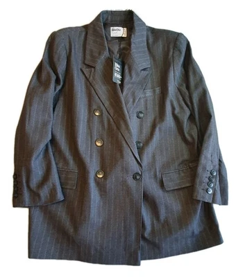 NEW Rita Ora X Grey Double Breasted Jacket Pinstripe Collar Size UK 16 Primark - Image 1 of 4