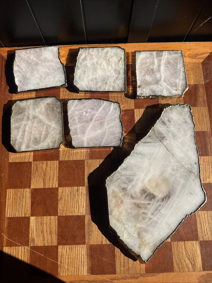 Bandeja de placa de servidor Anthropologie ágata borde dorado único en su clase lote de 6 usados Foto 1 de 4