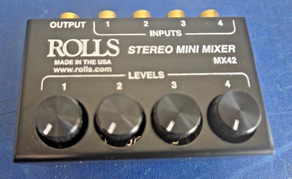 Rolls MX42 Stereo Mini Mixer - 4 RCA Inputs, 1 RCA Output - Image 1 of 3
