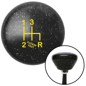 Yellow Shift Pattern F*cking Fast Style 6n Black Retro Metal Flake Knob M16x1.5 - Picture 1 of 16