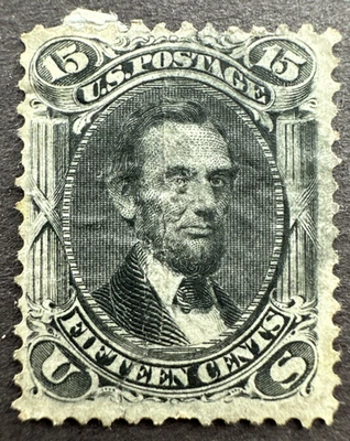 Sello usado Scott # 91 o 98 de Estados Unidos 1868 con parrilla Abraham Lincoln 15c Foto 1 de 2