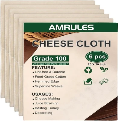 Cheese Cloths for Straining, 6PCS 20X20 Inch Grade 100 Cheese Cloth, Reusable - Image 1 of 4
