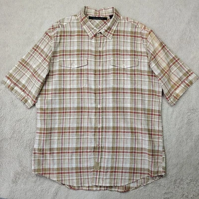 Camisa Sean John Para Hombre 3XL Marrón A Cuadros Lino Algodón Manga Corta Verano  Foto 1 de 4