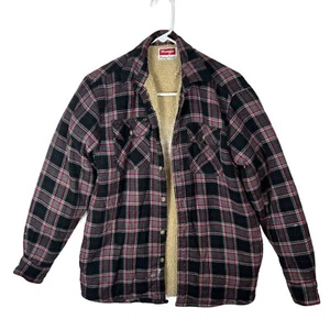Wrangler Jacket Sherpa Lined Plaid Cowboy Western Button Front Shacket Cotton - Picture 1 of 15