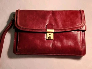 Vintage Amiiet Mahogany Wristlet Clutch Pierre Perci Fine Leather - Picture 1 of 7