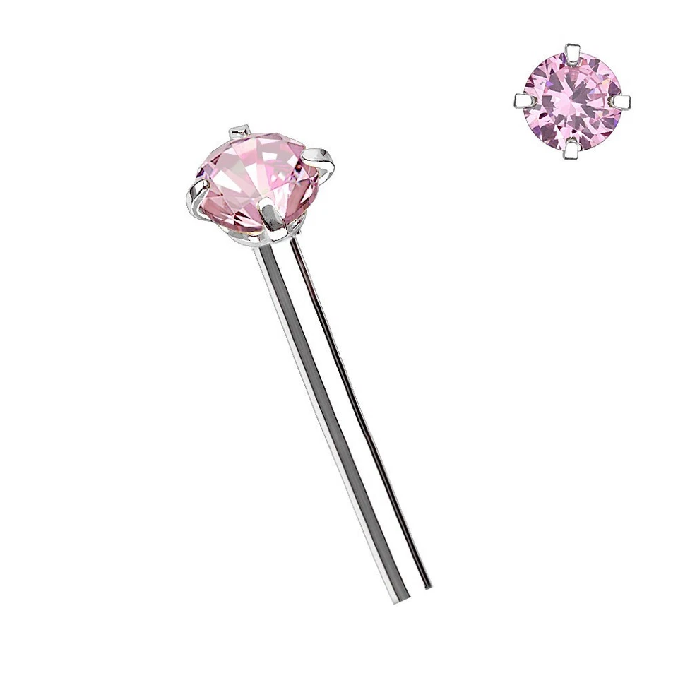 925 Sterling Silver Straight nose bone Stud Ring 1MM  1.5MM 2MM 2.5MM CZ 22G - Image 1 of 3