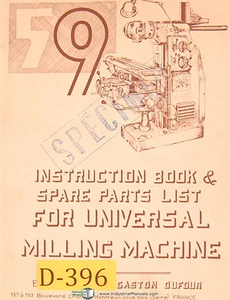 Dufour Gaston No. 59, fresadora universal, instrucciones y piezas manual - Imagen 1 de 3