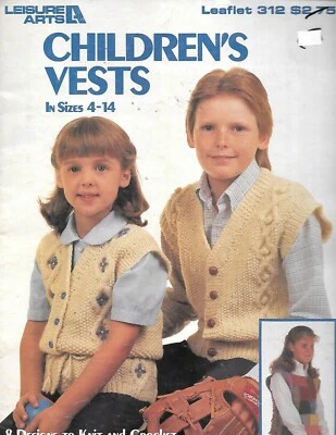 Leisure Arts #312Children's Vests In Sizes 4-14 -  Knitting Crochet - Image 1 of 2