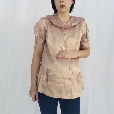 60s Pink and Blue Satin Blouse - Image 1 of 4