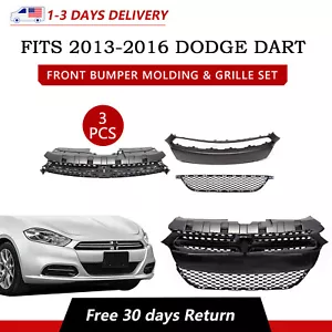 3PC Front Bumper Molding & Upper & Lower Grille Kit For 2013-2016 Dodge Dart - Picture 1 of 8