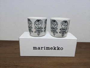 NEW Marimekko Vihkiruusu Coffee Cup Mugs 2pcs Dark Green Line JP - Picture 1 of 1