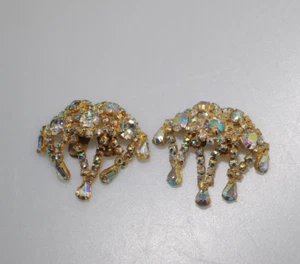 VTG MUSI SHOE boot CLIPS gold tone Unique Pair of AB Rhinestone *flaw AV25 - Picture 1 of 10