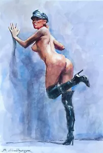 Original watercolor painting. Beautiful naked girl. Minimalist illustration art - Picture 1 of 10