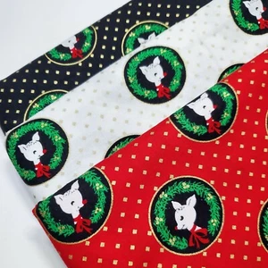 Michael Miller Fabric Christmas Deer 3 Piece Retro Floral NEW FAT QUARTER SET - Picture 1 of 1