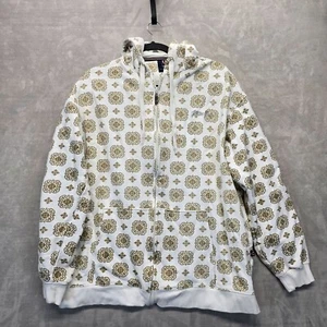 Phat Farm White Hoodie With Gold Floral Pattern Full-Zip Drawstring Hood Mens XL - Picture 1 of 10