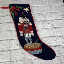 Vintage Wool Needlepoint Christmas Stocking with Nutcracker