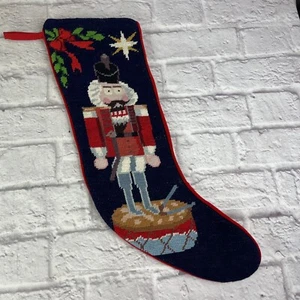 Vintage Wool Needlepoint Christmas Stocking with Nutcracker - Picture 1 of 5
