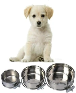 Stainless Steel Feeding Bowl Cage Pet Dog Water Crate Kennel Hanging Bowl Feeder - Picture 1 of 15