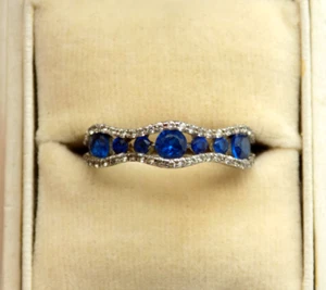 Sterling Silver Dark Blue Channel Set Spinel Wave Ring Sz 5.5 - Picture 1 of 7