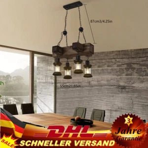 4 Licht Decken Lampe Leuchte Hängelampe Holz Pendelleuchte LED Esstischlampe NEU - Bild 1 von 10