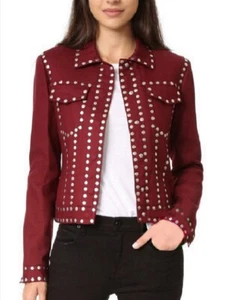 Chaqueta de algodón granate con tachuelas de primera calidad para mujer/vendedor de EE. UU. - Imagen 1 de 3