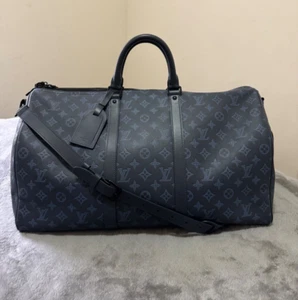 Louis Vuitton Keepall Bandouliere 50 Leather Monogram Shadow Navy Travel Bag - Picture 1 of 18