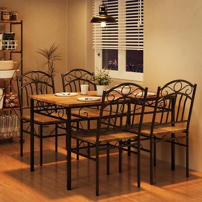 TROPOW 5-Piece Kitchen Dining Table Set for 4, Rectangular Dinette with Wooden Chairs
