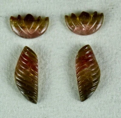 Rare Colour Natural Tourmaline Carved 4 Pcs 18.12 Ct Gemstone For Earrings - Image 1 of 4